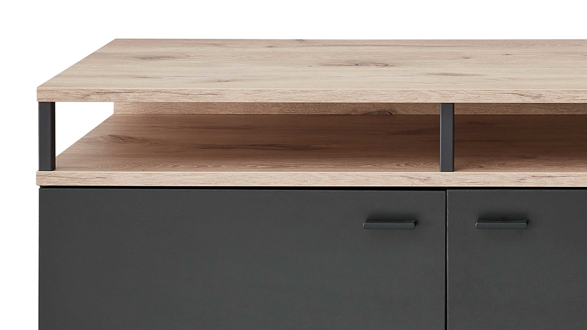 Lowboard Ideal möbel aus Holz in Dunkelgrau Wohnmöbel Serie Mountain - Lowboard Cosmosgrau & Eiche Viking - drei Türen, Länge ca. 180 cm