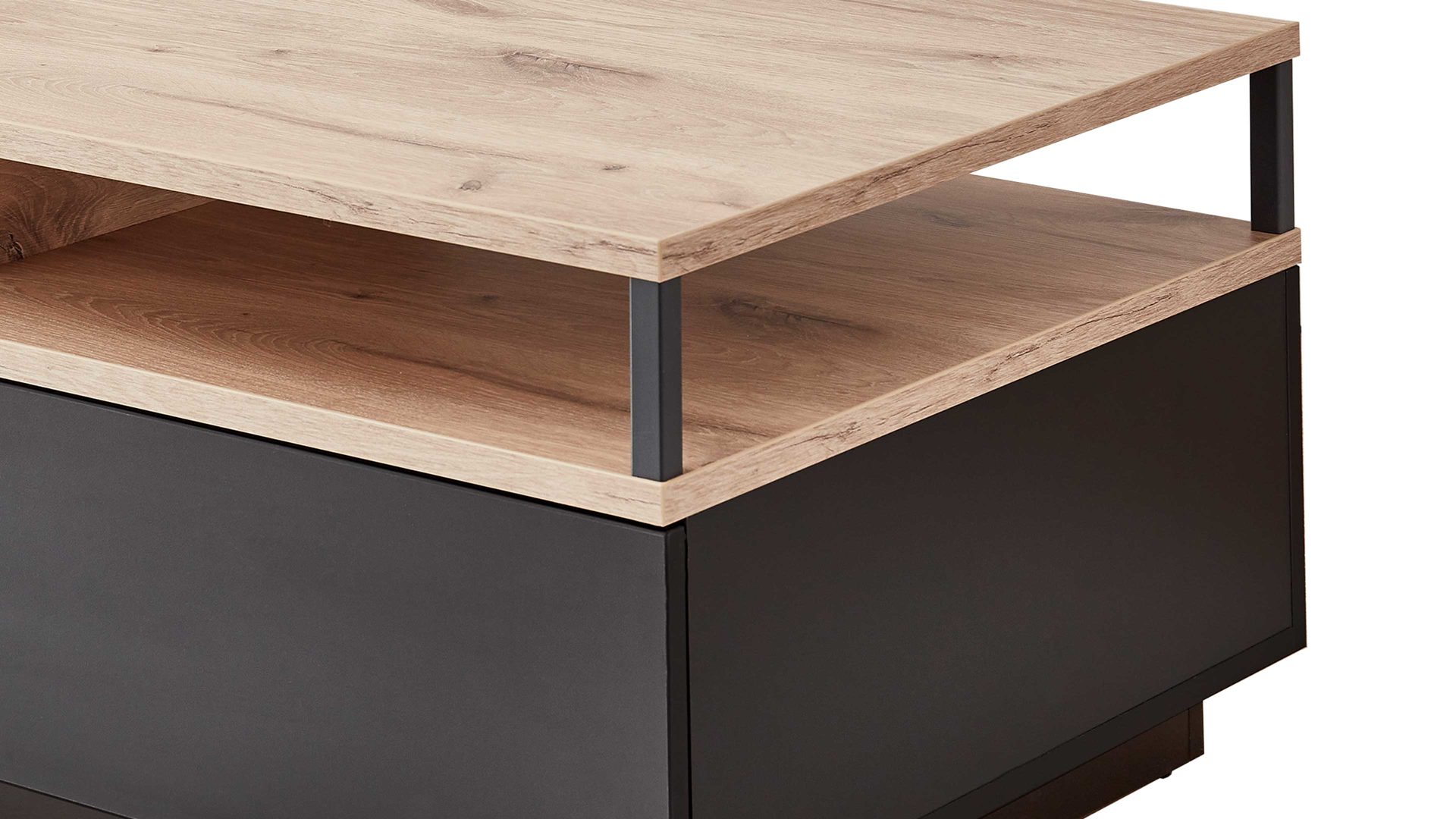 Couchtisch Ideal möbel aus Holz in Holzfarben Wohnmöbel Serie Mountain - Couchtisch mit Schublade Eiche Viking & Cosmosgrau - ca. 115 x 66 cm