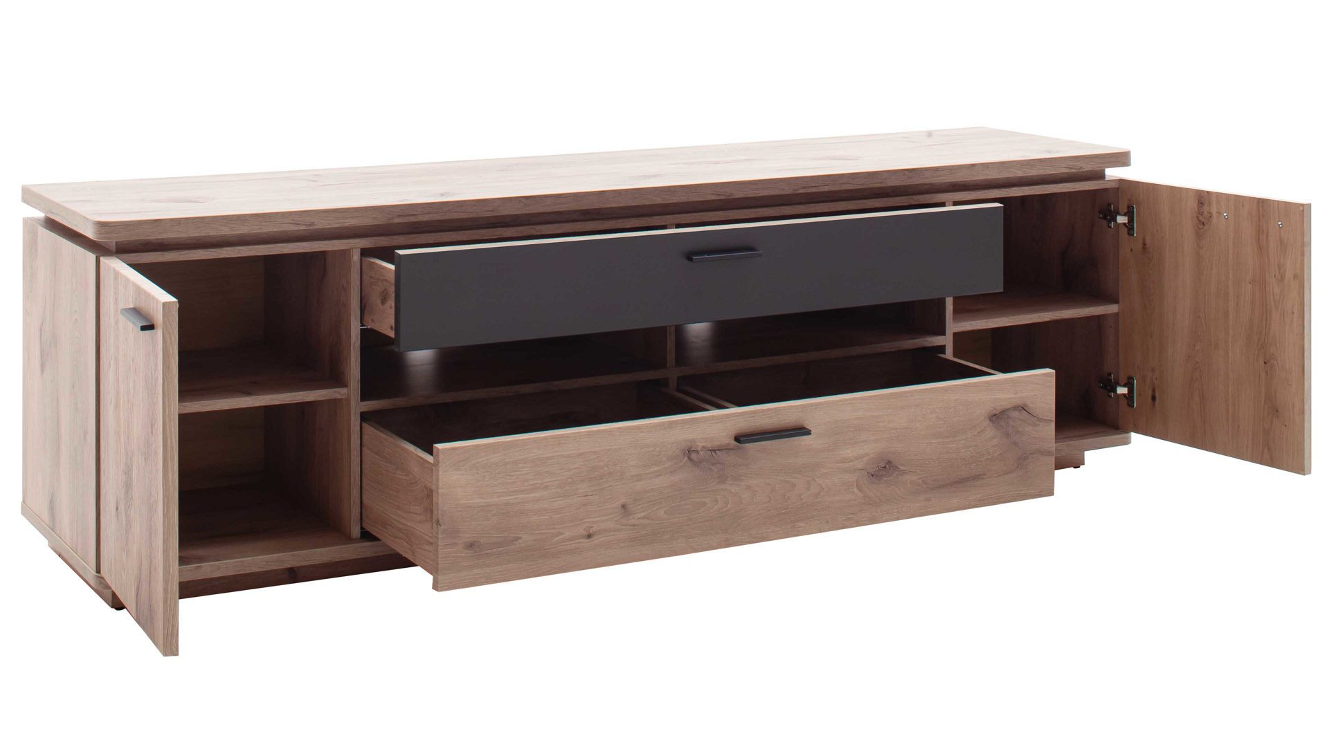 Lowboard Mca furniture aus Holz in Holzfarben Wohnprogramm Modena - Lowboard Viking Eiche - zwei Türen, zwei Schubladen, Breite ca. 210 cm