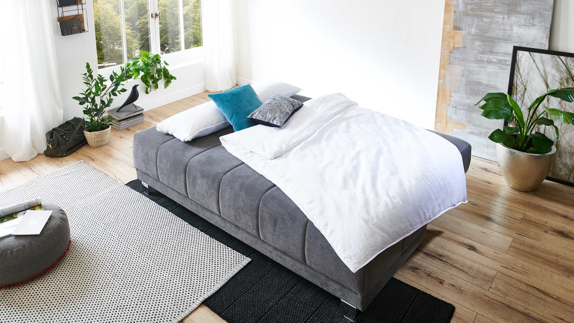 Schlafsofa Restyl aus Stoff in Grau Schlafsofa Lilo grauer Bezug 6839 & Chromfüße - Breite ca. 202 cm