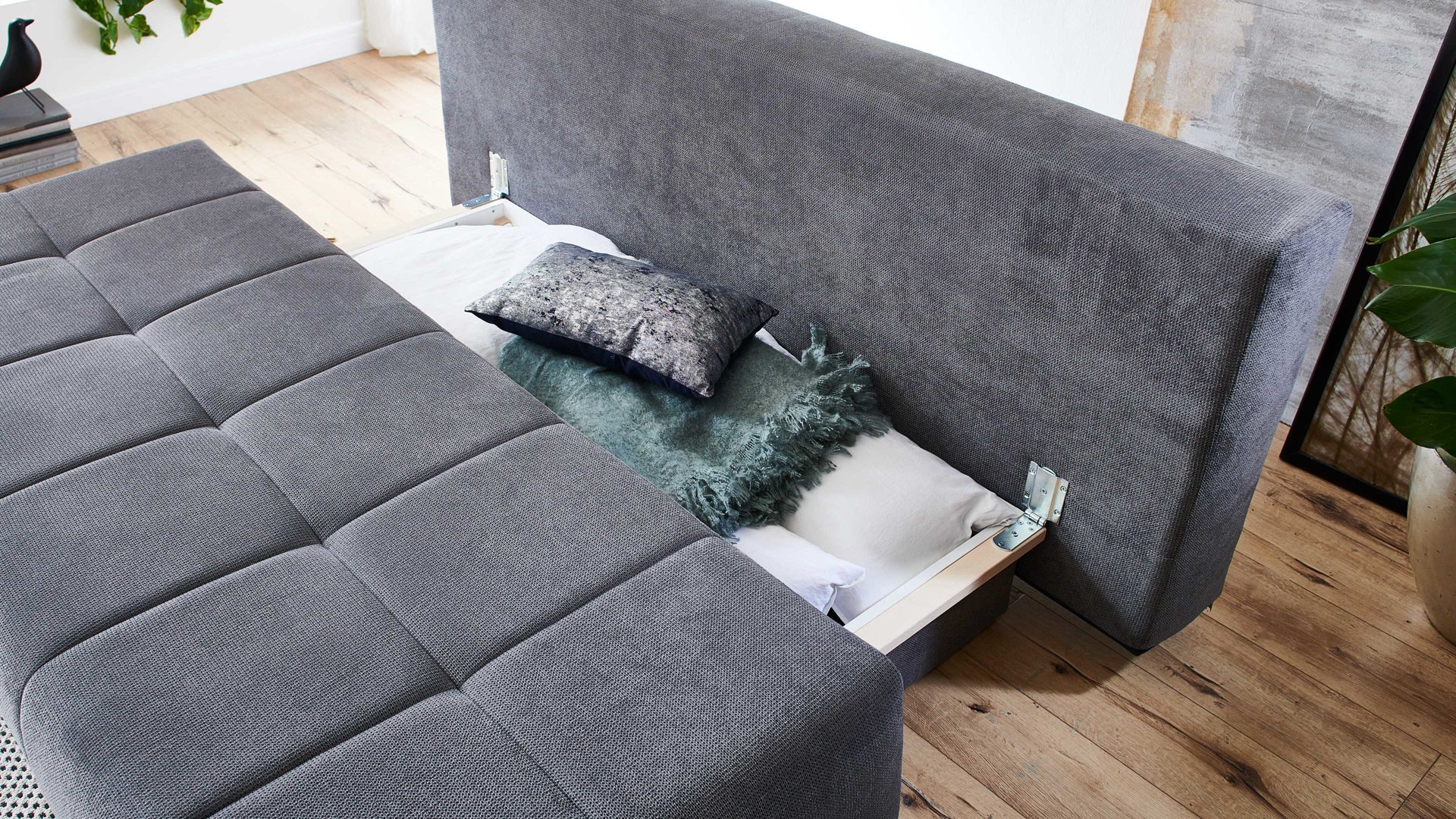 Schlafsofa Restyl aus Stoff in Grau Schlafsofa Lilo grauer Bezug 6839 & Chromfüße - Breite ca. 202 cm