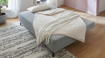 Schlafsofa Restyl aus Stoff in Hellgrau Schlafsofa Sandy grauer Breitcord 6564 & schwarze Metallfüße - Breite ca. 193 cm