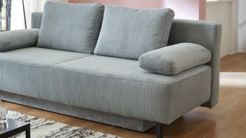 Schlafsofa Restyl aus Stoff in Hellgrau Schlafsofa Sandy grauer Breitcord 6564 & schwarze Metallfüße - Breite ca. 193 cm