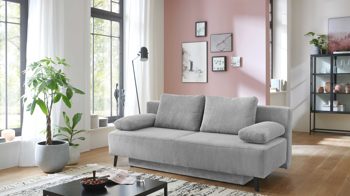 Schlafsofa Restyl aus Stoff in Hellgrau Schlafsofa Sandy grauer Breitcord 6564 & schwarze Metallfüße - Breite ca. 193 cm