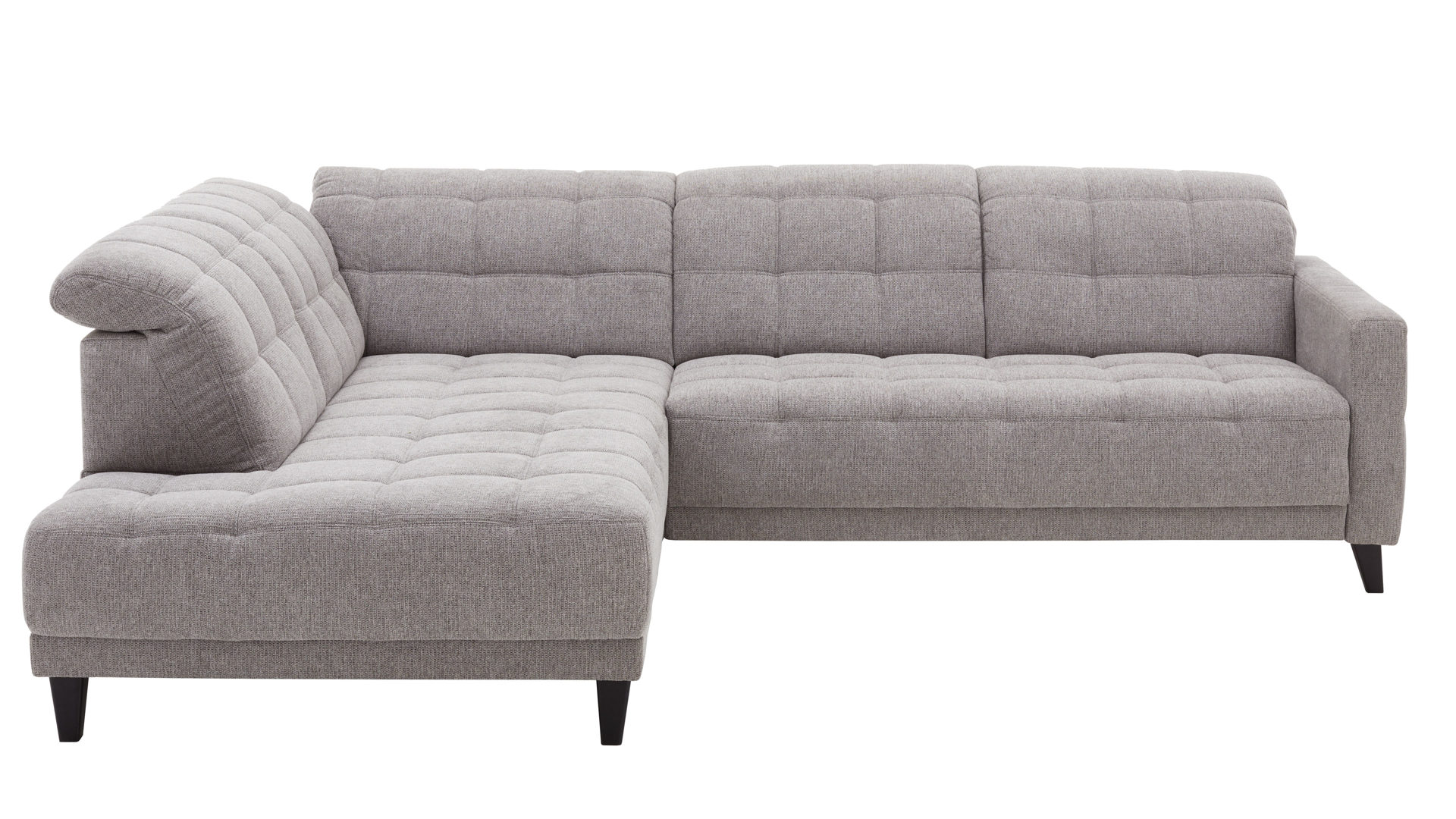 Ecksofa KAWOO aus Stoff in Hellgrau KAWOO Serie 8334 - Ecksofa platingraue Chenille GFS 49 & schwarze Holzfüße H61-250 - Stellfläche ca. 214 x 299 cm