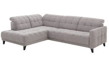 Ecksofa KAWOO aus Stoff in Hellgrau KAWOO Serie 8334 - Ecksofa platingraue Chenille GFS 49 & schwarze Holzfüße H61-250 - Stellfläche ca. 214 x 299 cm