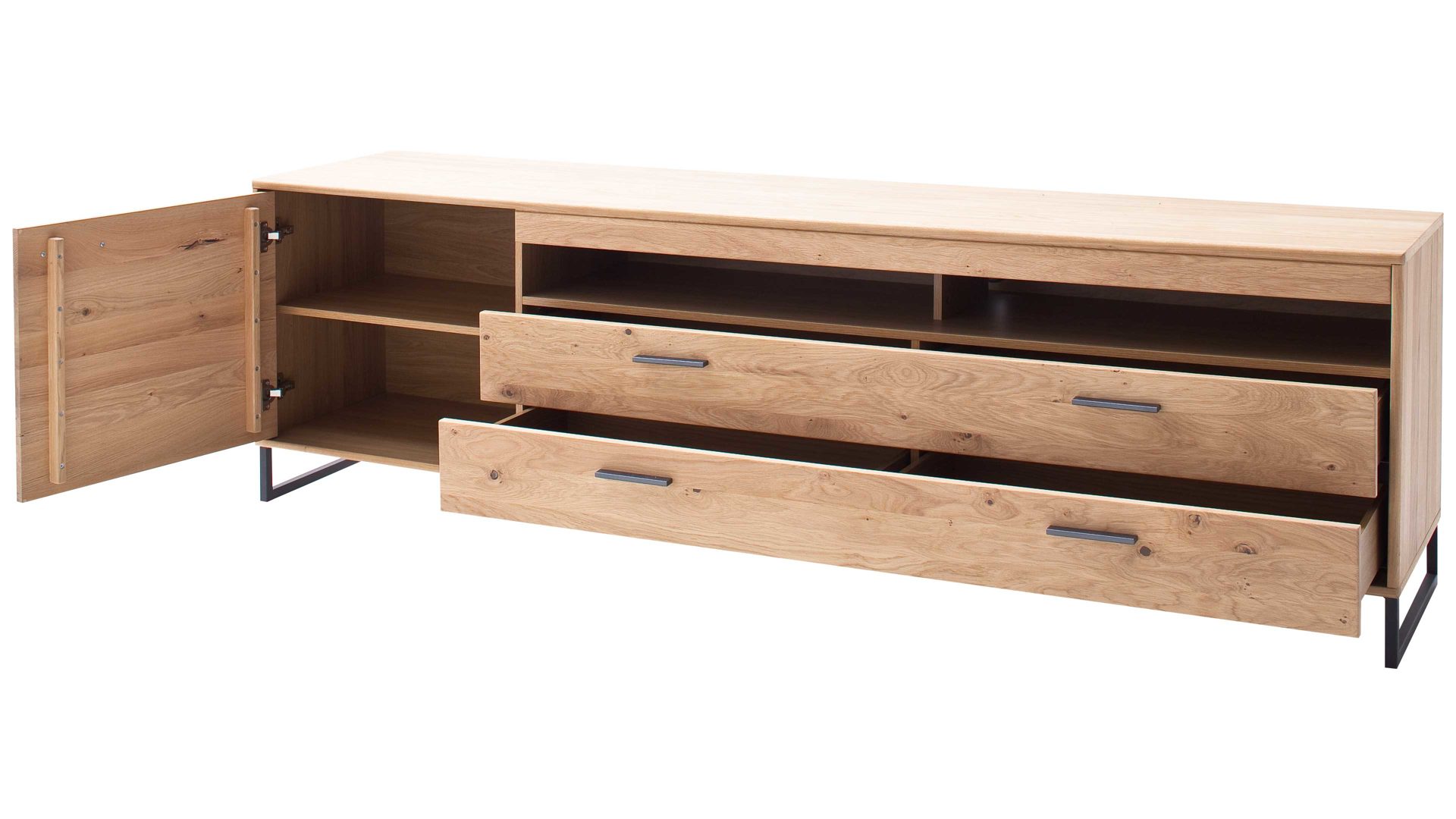 Wohnwand Mca furniture aus Holz in Holzfarben Wohnprogramm Portland - Wohnkombination III Asteiche bianco & Anthrazit – zweiteilig, Breite ca. 265 cm