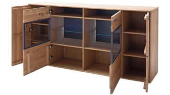 Sideboard Mca furniture aus Holz in Holzfarben Wohnprogramm Portland - Sideboard Asteiche bianco & Anthrazit – vier Türen, Breite ca. 184 cm