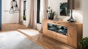 Sideboard Mca furniture aus Holz in Holzfarben Wohnprogramm Portland - Sideboard Asteiche bianco & Anthrazit – vier Türen, Breite ca. 184 cm