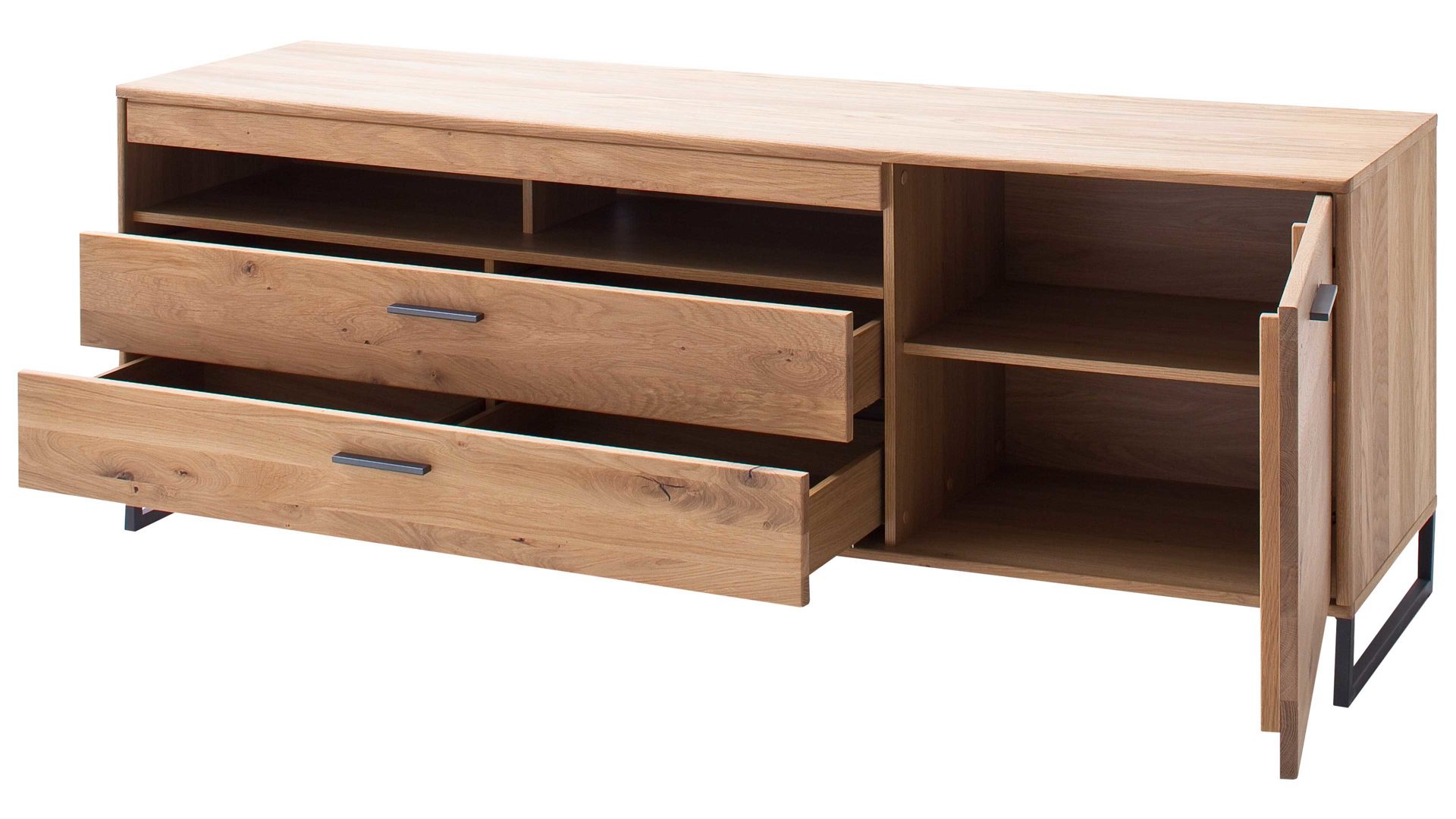 Lowboard Mca furniture aus Holz in Holzfarben Wohnprogramm Portland - Medienmöbel Asteiche bianco & Anthrazit – zwei Schubladen, eine Tür, Länge ca. 184 cm