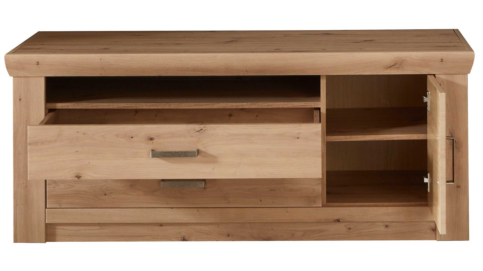 Wohnwand Mca furniture aus Holz in Holzfarben Wohnprogramm Meran - Wohnwand I Balkeneiche & Anthrazit – vierteilig, Breite ca. 336 cm