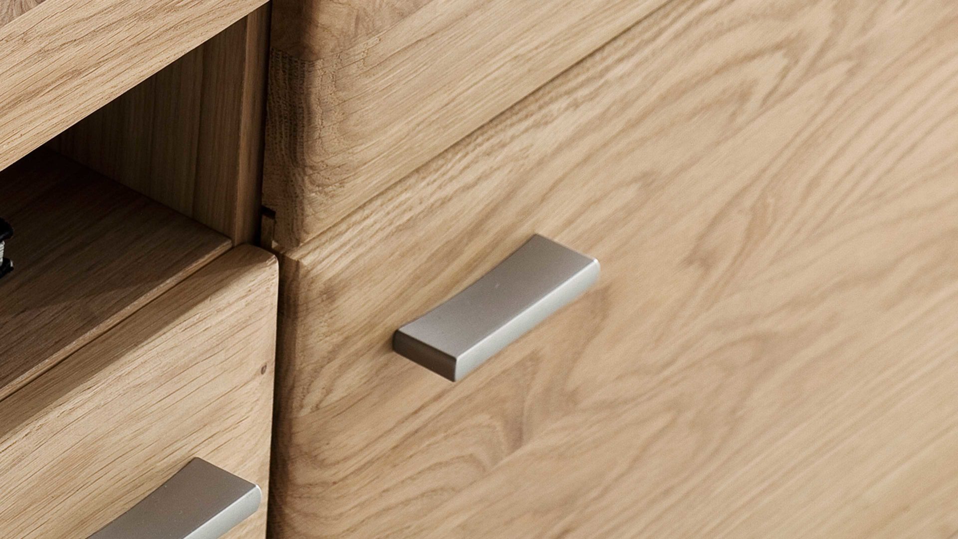 Wohnwand Mca furniture aus Holz in Holzfarben Wohnprogramm Bologna - Wohnwand W01 Eiche Bianco & Hirnholz – vierteilig, Breite ca. 320 cm