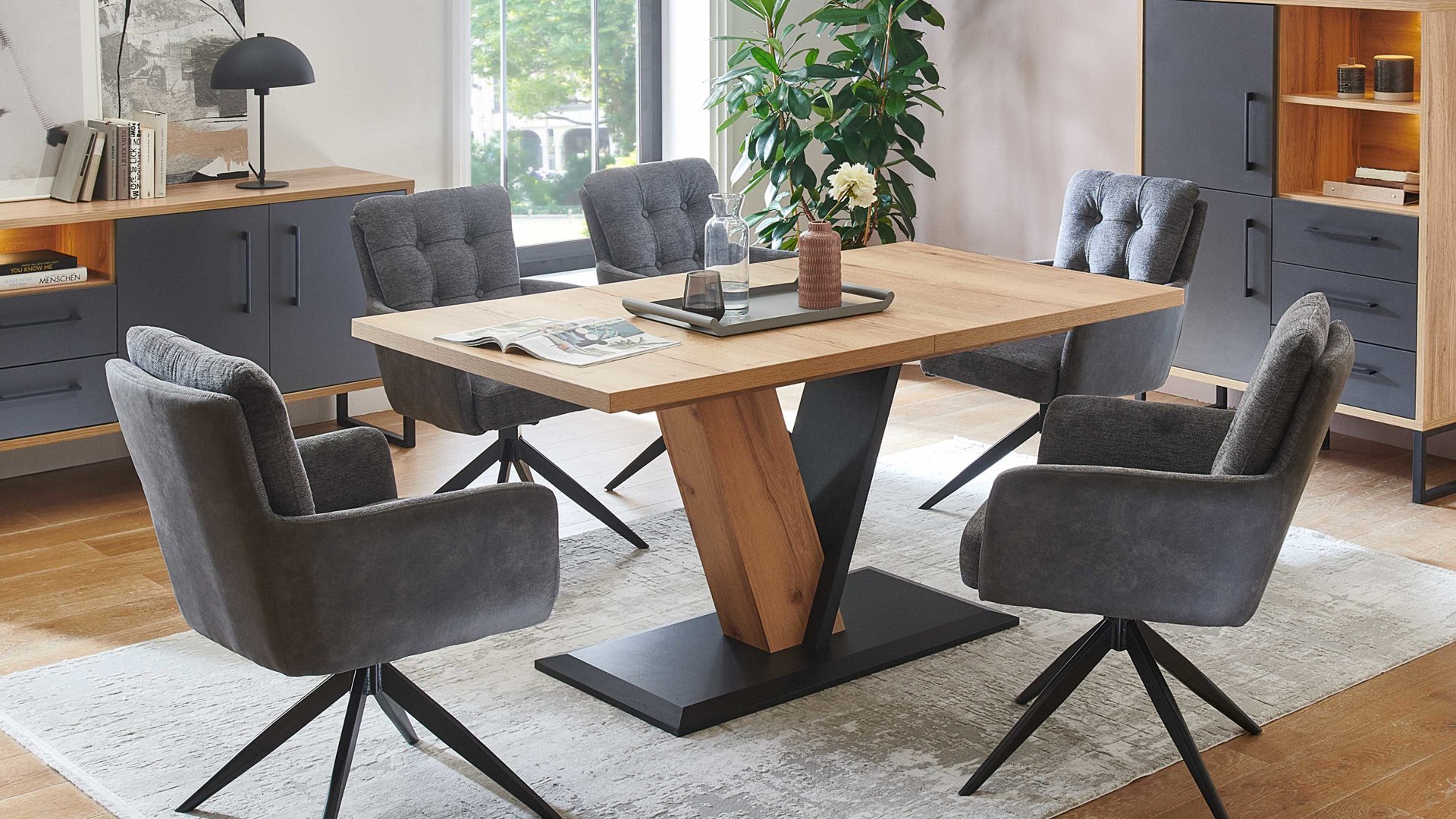 Auszugtisch Niehoff sitzmoebel aus Holz in Holzfarben NIEHOFF SITZMÖBEL Auszugtisch Victory Wildeiche & Schwarz - ca. 160 - 240 x 90 cm