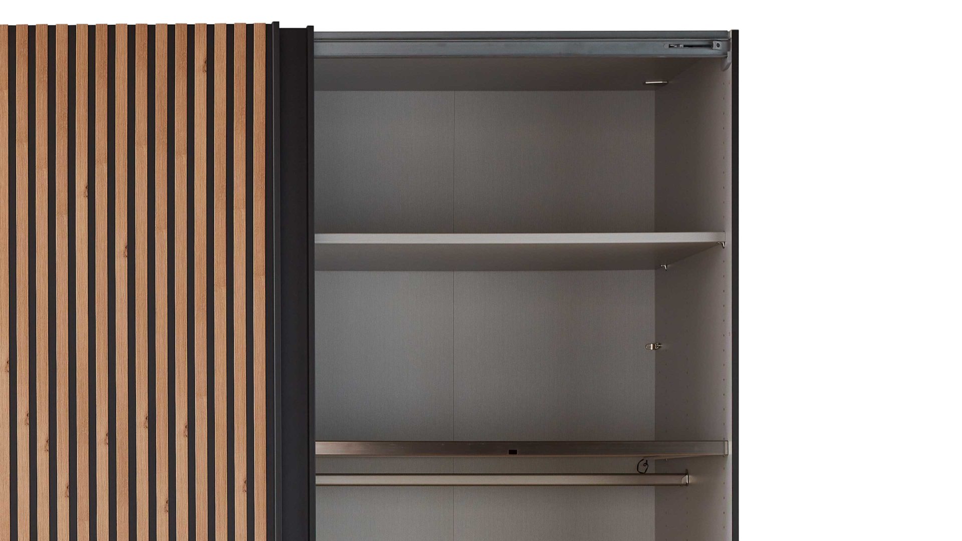 Kleiderschrank Wiemann | oeseder aus Holz in Dunkelgrau WIEMANN Schlafzimmerserie Denver - Schwebetürenschrank Graphit & Eiche Bianco - drei Türen, Breite ca. 300 cm