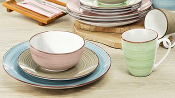 Kombiservice Creatable aus Keramik in Mehrfarbig CREATABLE Kombi-Service Samba pastellfarbenes Porzellan - 16-teilig