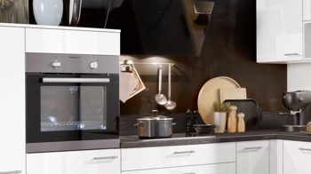 Einbauküche Express küchen aus Holz in Weiß EXPRESS KÜCHEN Einbauküche Star mit Einbaugeräten Hochglanz Weiß - Stellfläche ca. 305 x 185 cm