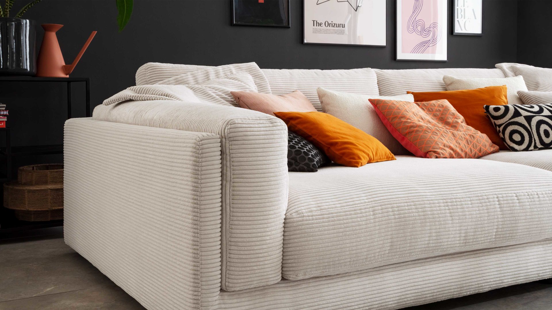 Bigsofa SOFAkultur aus Stoff in Weiß SOFAkultur Programm 760 - Bigsofa schneeweißer Cordbezug - Länge ca. 294 cm