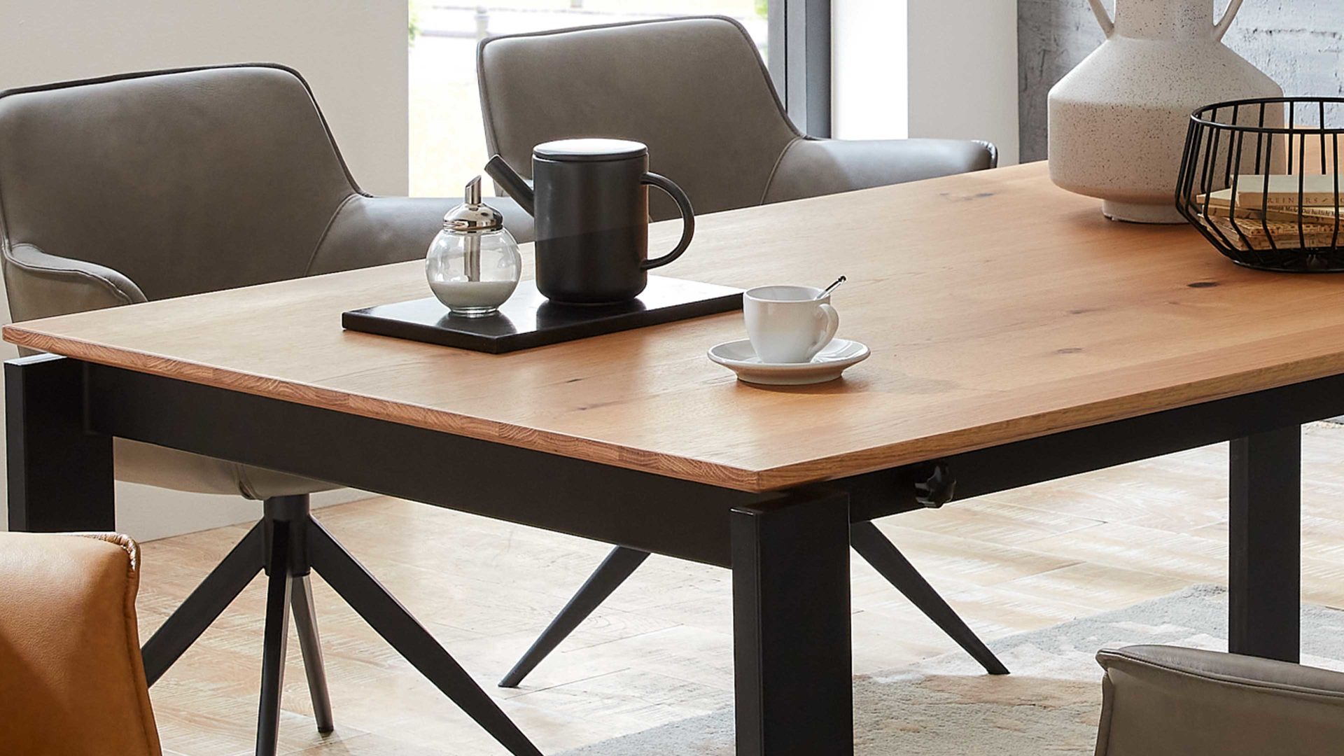 Auszugtisch Niehoff sitzmoebel aus Holz in Holzfarben NIEHOFF SITZMÖBEL Ausziehtisch Monaco Charakter-Eiche & schwarzes Eisen – ca. 200 - 300 x 100 cm
