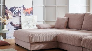 Ecksofa A. z. iwaniccy aus Stoff in Rosa Polsterprogramm Spirit - Ecksofa rosa Breitcord Lincoln 61 - Stellfläche ca. 177 x 323 cm