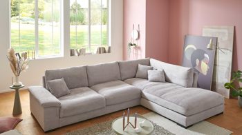 Ecksofa A. z. iwaniccy aus Stoff in Hellgrau Polsterprogramm Spirit - Ecksofa hellgrauer Breitcord Lincoln 86 - Stellfläche ca. 333 x 223 cm