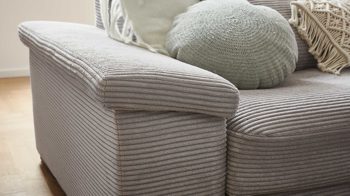 Ecksofa A. z. iwaniccy aus Stoff in Hellgrau Polsterprogramm Spirit - Ecksofa hellgrauer Breitcord Lincoln 86 - Stellfläche ca. 333 x 223 cm