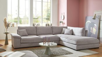 Ecksofa A. z. iwaniccy aus Stoff in Hellgrau Polsterprogramm Spirit - Ecksofa hellgrauer Breitcord Lincoln 86 - Stellfläche ca. 333 x 223 cm