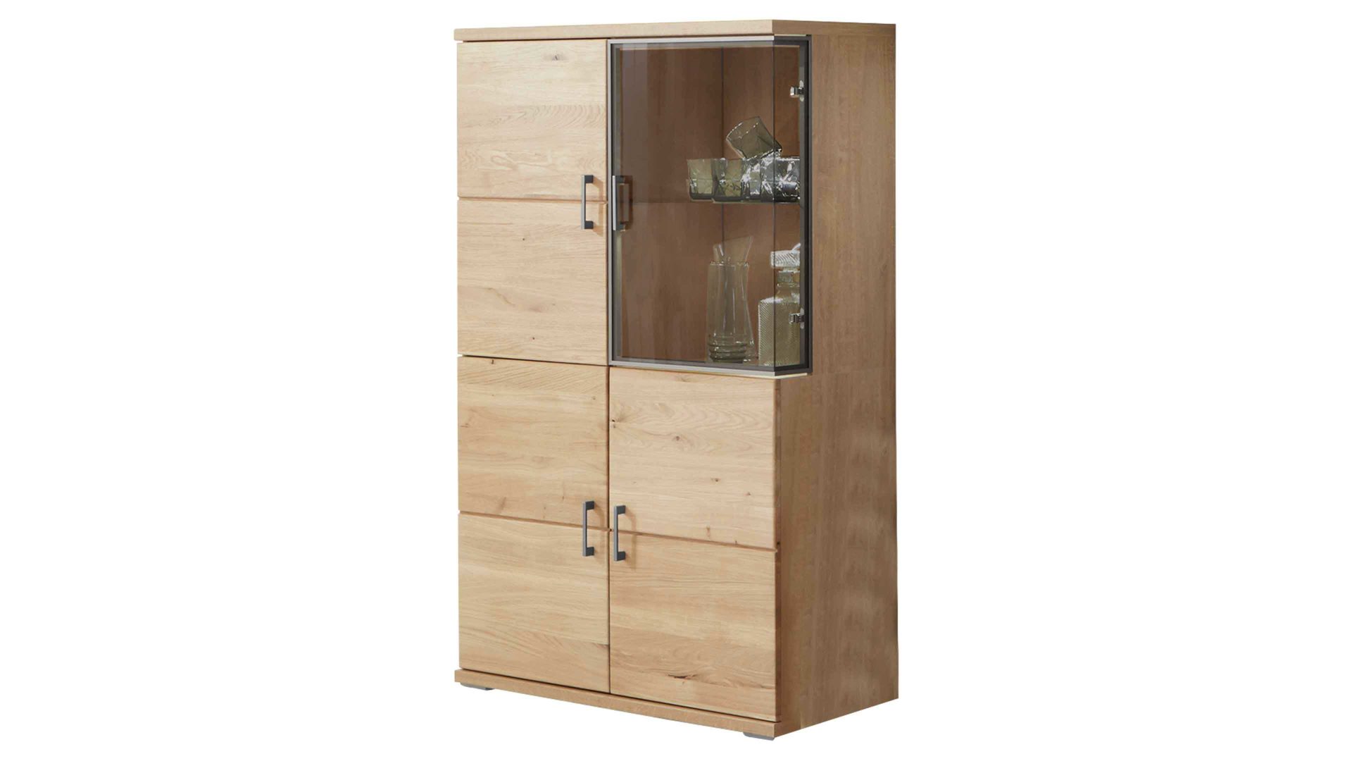 Vitrine Ideal möbel aus Holz in Holzfarben Wohnprogramm Brilon - Vitrine Alteiche & braunes Parsolglas – drei Türen, eine Schublade - Höhe ca. 143 cm