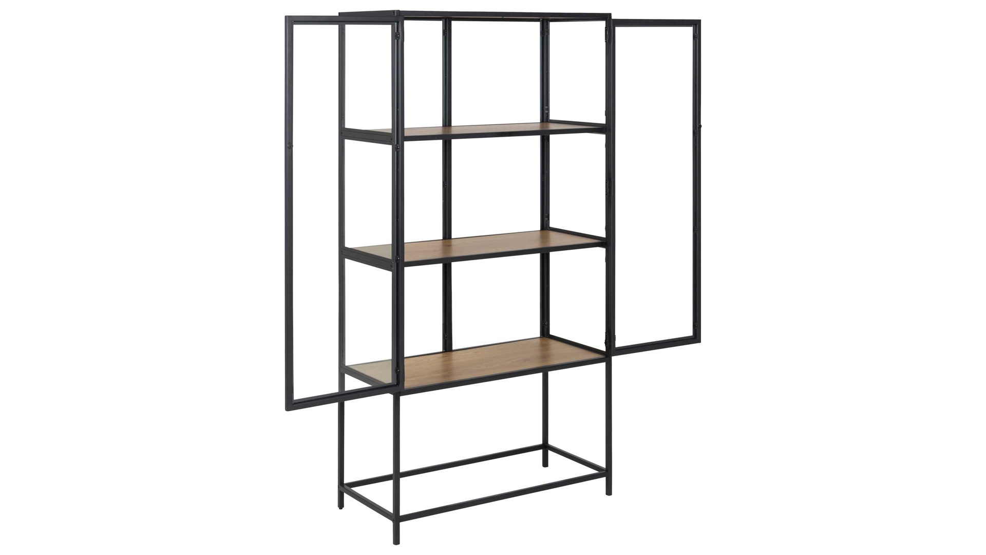 Vitrine Actona group aus Glas in Holzfarben Vitrine Seaford im Industrielook Glas, Wildeiche & Metall – zwei Türen, Breite ca. 77 cm