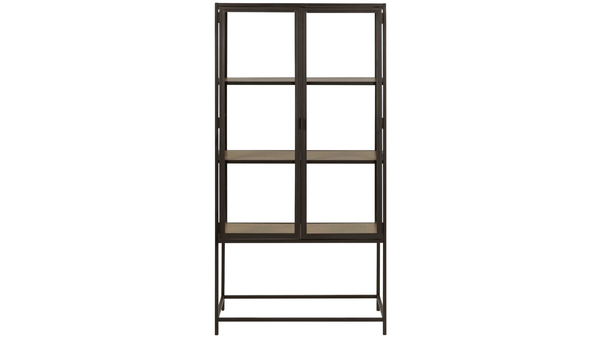 Vitrine Actona group aus Glas in Holzfarben Vitrine Seaford im Industrielook Glas, Wildeiche & Metall – zwei Türen, Breite ca. 77 cm