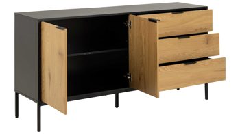 Sideboard Actona group aus Holz in Holzfarben Sideboard Seaford im Industrielook Wildeiche & Schwarz – zwei Türen, drei Schubladen, Länge ca. 160 cm