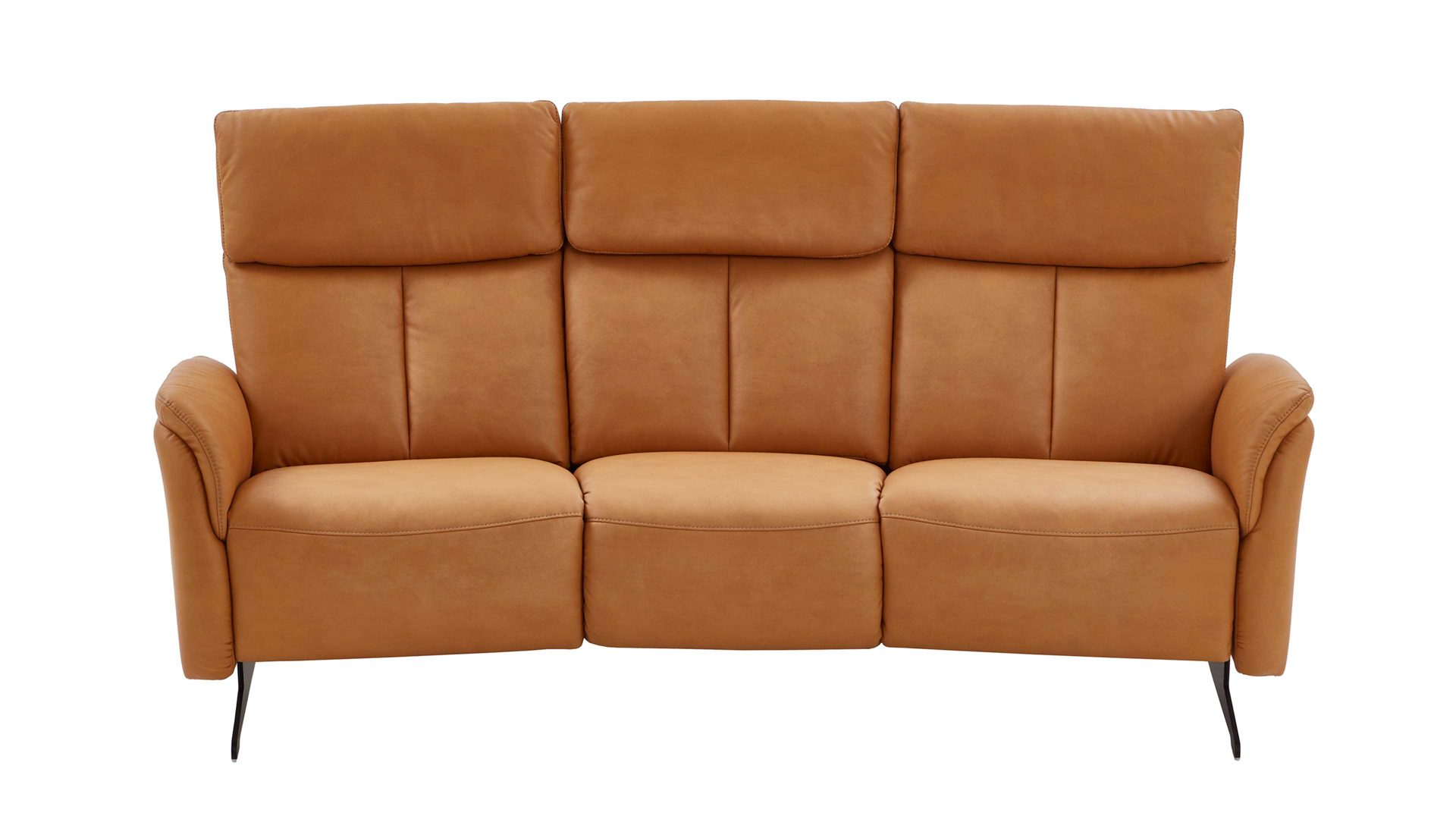 Dreisitzer Steinpol polsteria aus Stoff in Gelb Polsterprogramm Mira - Dreisitzer Rundsofa senffarbener Microfaserbezug & Metallfüße - Breite ca.  210 cm