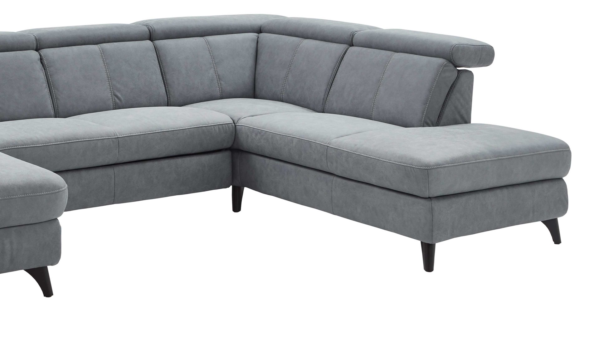 Ecksofa Steinpol polsteria aus Stoff in Grau Polsterprogramm Relaxa 10.0 PSG - Wohnlandschaft graublauer Stoffbezug Bulus & schwarze Chromfüsse - ca. 172 x 327 x 228 cm