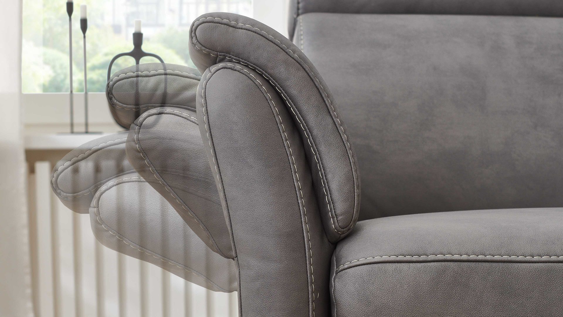 Recamiere Steinpol polsteria aus Stoff in Grau Polsterprogramm Relaxa 6.0 Plus PSG XC - Recamiere graue Mikrofaser Kevin - Länge ca. 198 cm