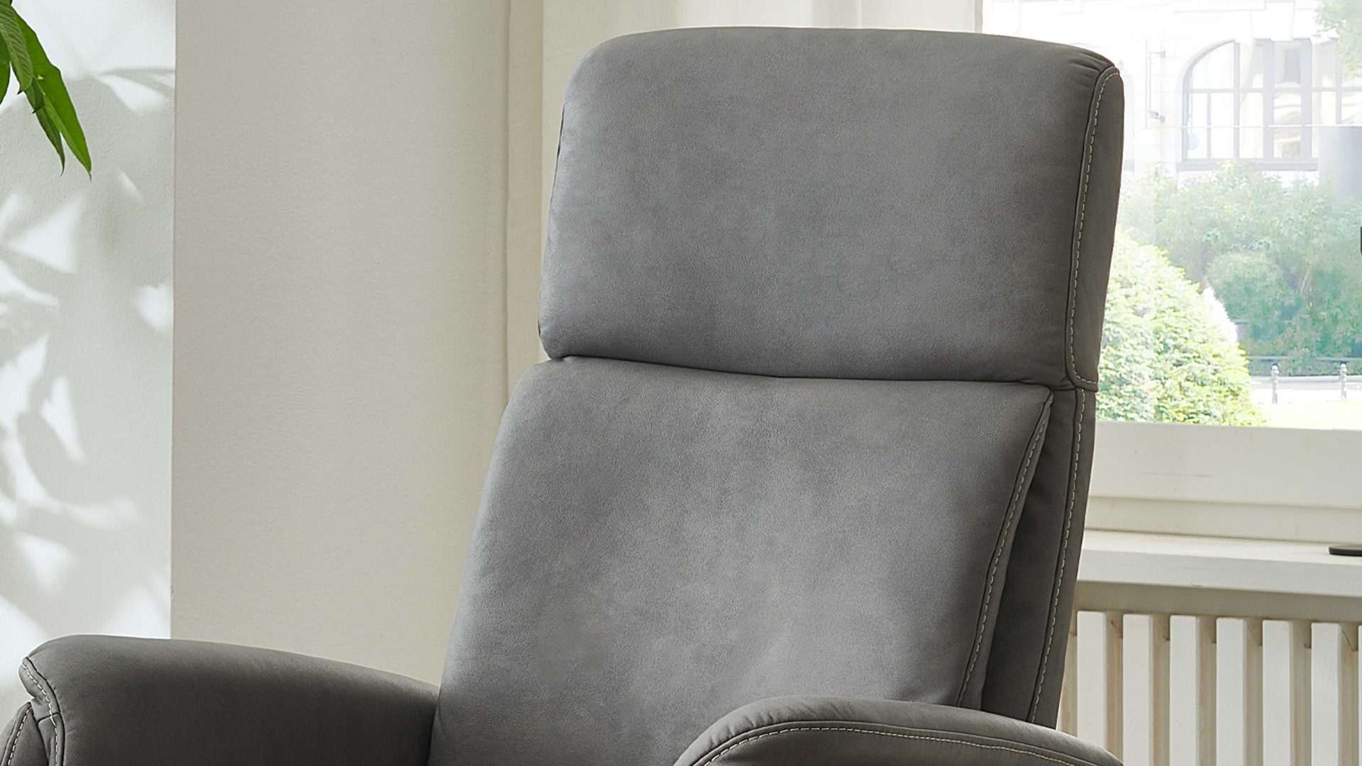 Relaxsessel Steinpol polsteria aus Kunstfaser in Grau Polsterprogramm Relaxa 6.0 Plus PSG XC - Relaxsessel graue Mikrofaser Kevin & Chrom-Sternfuß