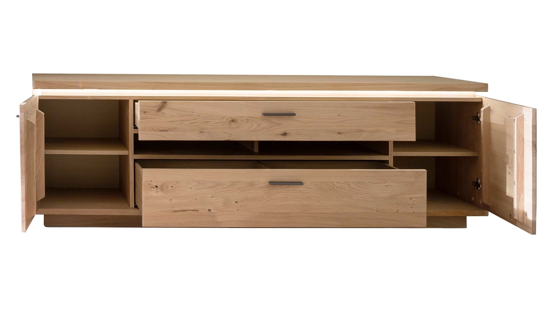 Lowboard Mca furniture aus Holz in Holzfarben Wohnprogramm Barcelona - Medien-Lowboard geölte Balkeneiche – zwei Türen, drei Schubladen, Länge ca. 210 cm