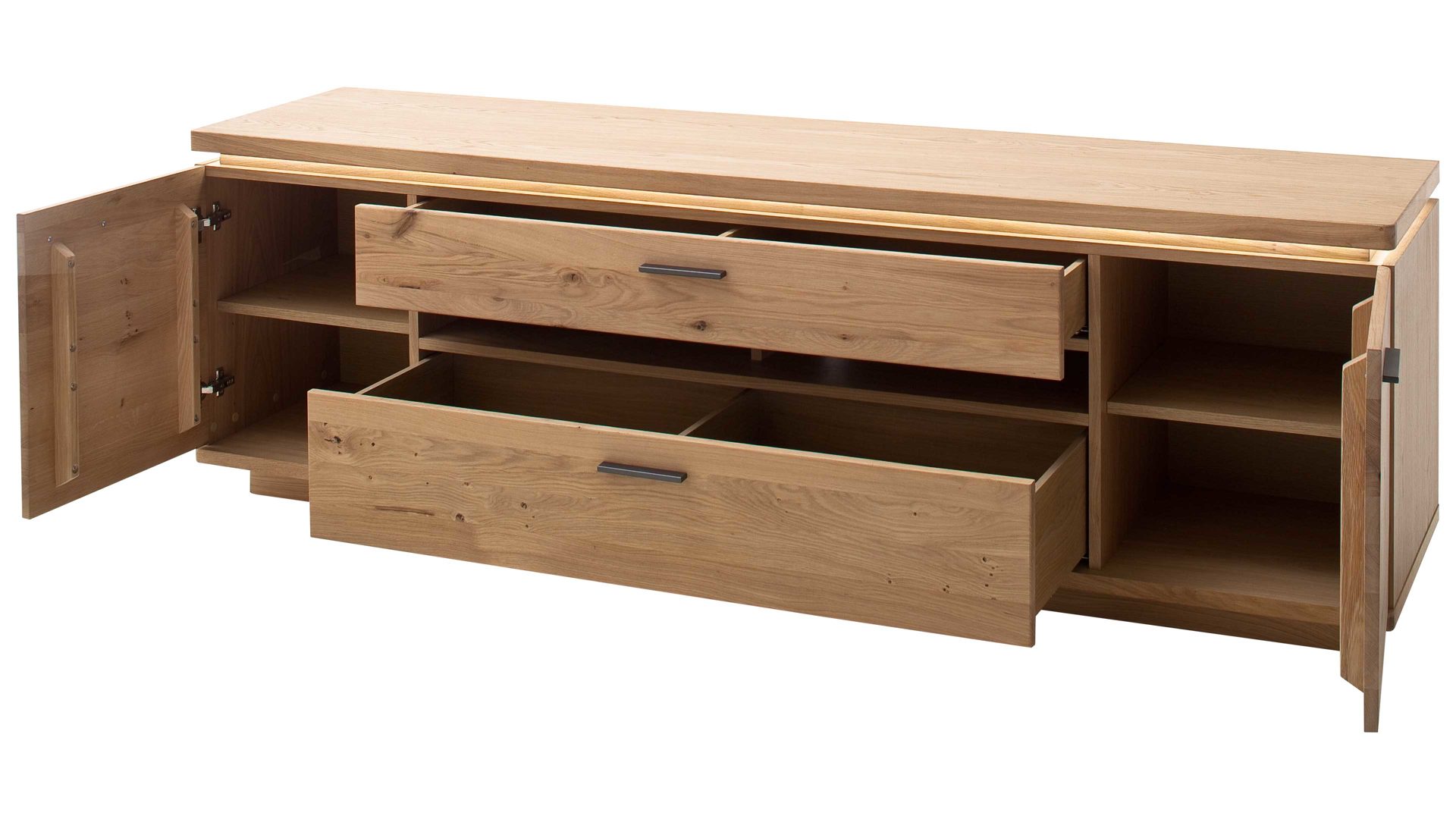 Lowboard Mca furniture aus Holz in Holzfarben Wohnprogramm Barcelona - Medien-Lowboard geölte Balkeneiche – zwei Türen, drei Schubladen, Länge ca. 210 cm