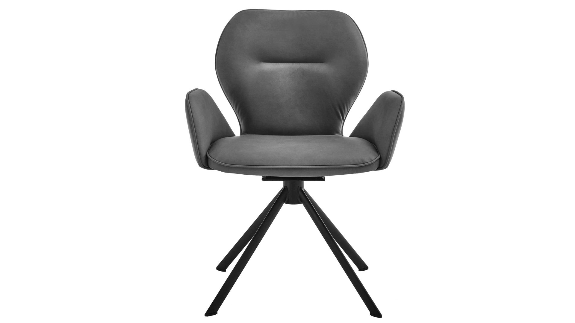 Polsterstuhl Niehoff sitzmoebel aus Stoff in Grau NIEHOFF SITZMÖBEL Cloudy - Armlehnen-Vierfußstuhl mit Drehfunktion silberfarbene Mikrofaser Gavin & schwarzes Metallgestell