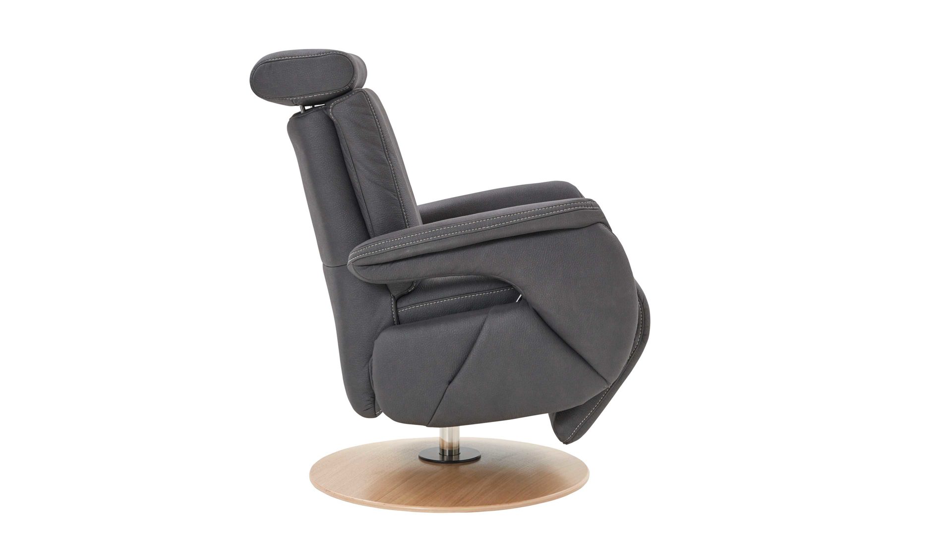 Relaxsessel Steinpol polsteria aus Kunstfaser in Grau Polsterprogramm Relaxa 6.0 Plus PSG XC - Relaxsessel grauer Stoffbezug Ares & Holzdrehteller