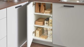 Einbauküche culineo® aus Holz in Hellgrau Culineo® Einbauküche C317 mit beko Einbaugeräten Steingrau & Eiche Sierra - Stellfläche ca. 365 x 363 cm