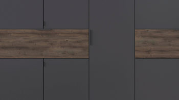 Kleiderschrank Rauch aus Holz in Grau rauch BLUE Drehtürenschrank Ticao Grau-Metallic & Atlantic Oak - Breite ca. 226 cm
