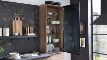 Einbauküche culineo® aus Holz in Holzfarben Culineo® Einbauküche C382 mit AEG Einbaugeräten Eiche Havanna & Grauschiefer - zweizeilig