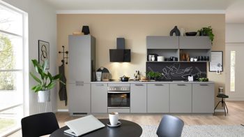 Einbauküche culineo® aus Holz in Grau Culineo® Einbauküche C615 mit privileg Einbaugeräten Taupegrau & Basalt taupegrau - Länge ca. 390 cm