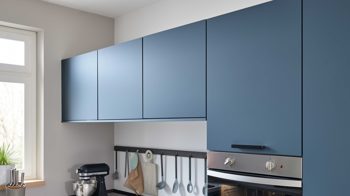 Einbauküche culineo® aus Holz in Blau Culineo® Einbauküche C945 mit privileg Einbaugeräten Fjordblau - Stellfläche ca. 310 x 305 cm