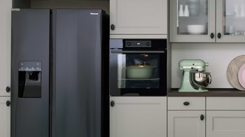 Einbauküche culineo® aus Holz in Hellgrau Culineo® Einbauküche C684 mit gorenje  Einbaugeräten Steingrau - Stellfläche ca. 420 x 335 cm