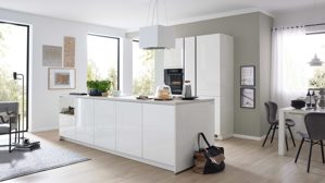 Einbauküche culineo® aus Holz in Weiß Culineo® Einbauküche C648 mit AEG Einbaugeräten Hochglanz Weiß - zweizeilig