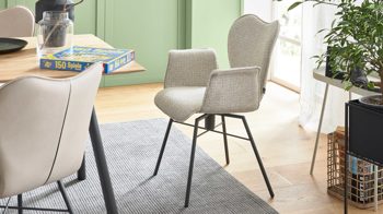 Vierfußstuhl Interliving aus Stoff in Beige Interliving Esszimmer Serie 5115 - Armlehnstuhl Aiko Four A32 beiger Bezug Shout 05 & anthrazitfarbenes Metall