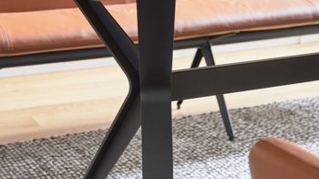 Tischgruppe Interliving aus Leder in Grün Interliving Esszimmer Serie 5115 - Essgruppe in warmen Tönen moosgrüner Webstoff Sneak 59, jadegrünes Leder LD7830, umbragraues Metall & astige Eiche