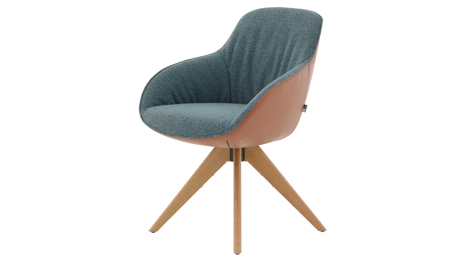 Polsterstuhl Interliving aus Stoff in Blau Interliving Esszimmer Serie 5115 - Armlehnstuhl Ravi Timber R28L sattelfarbenes Leder LD2015 & denimfarbener Bezug Alpine 153, Eiche