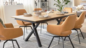 Esstisch Interliving aus Holz in Holzfarben Interliving Esszimmer Serie 5112 - Esstisch goldbraune Halifax Eiche & anthrazitfarbenes Metall - ca. 220 x 100 cm