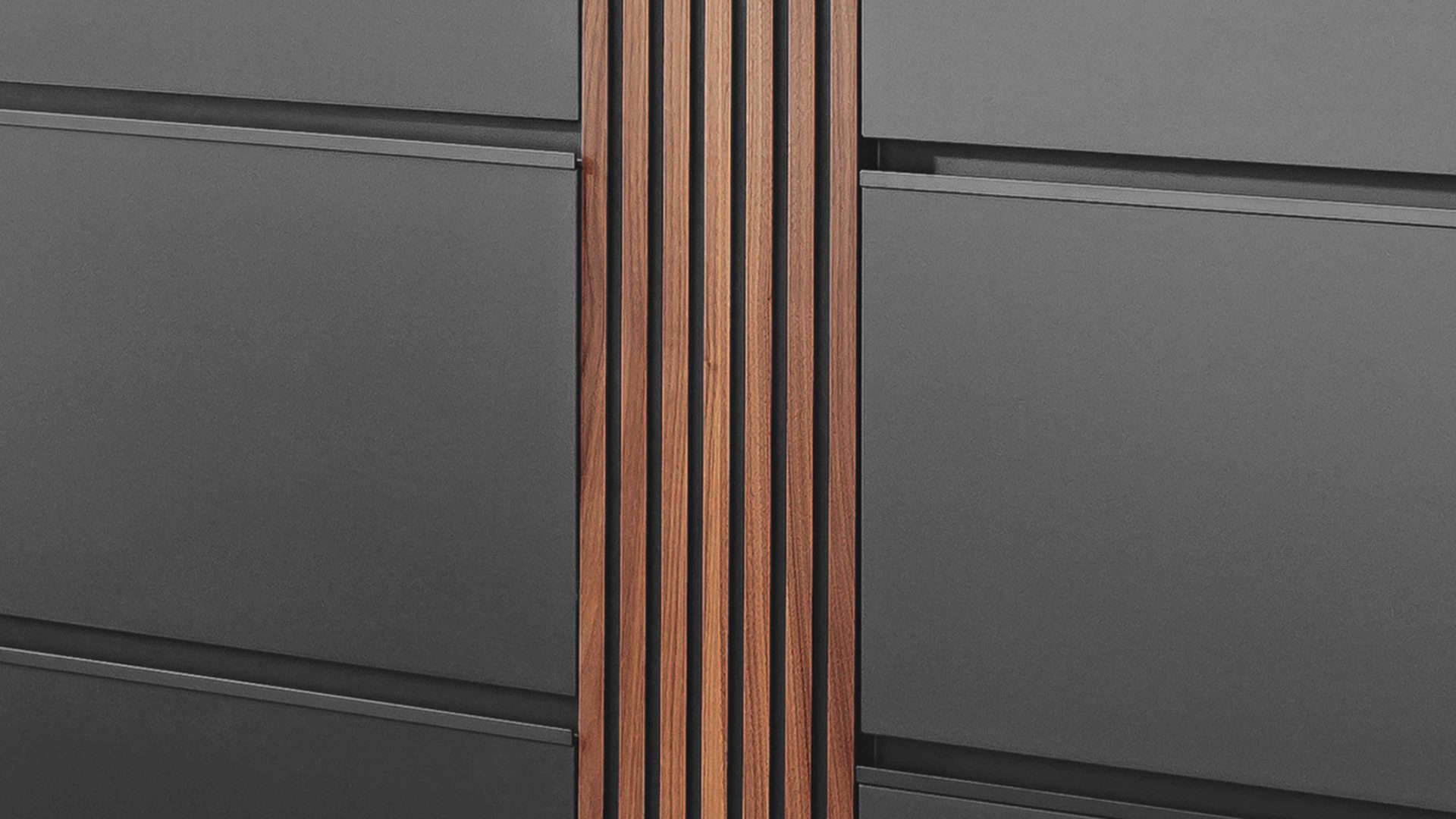 Garderoben-Set Wittenbreder® einrichtungssysteme aus Holz in Anthrazit WITTENBREDER® EINRICHTUNGSSYSTEME Punta Garderoben-Set No 01 anthrazitfarbener Mattlack & Kernnussbaum - fünfteilig